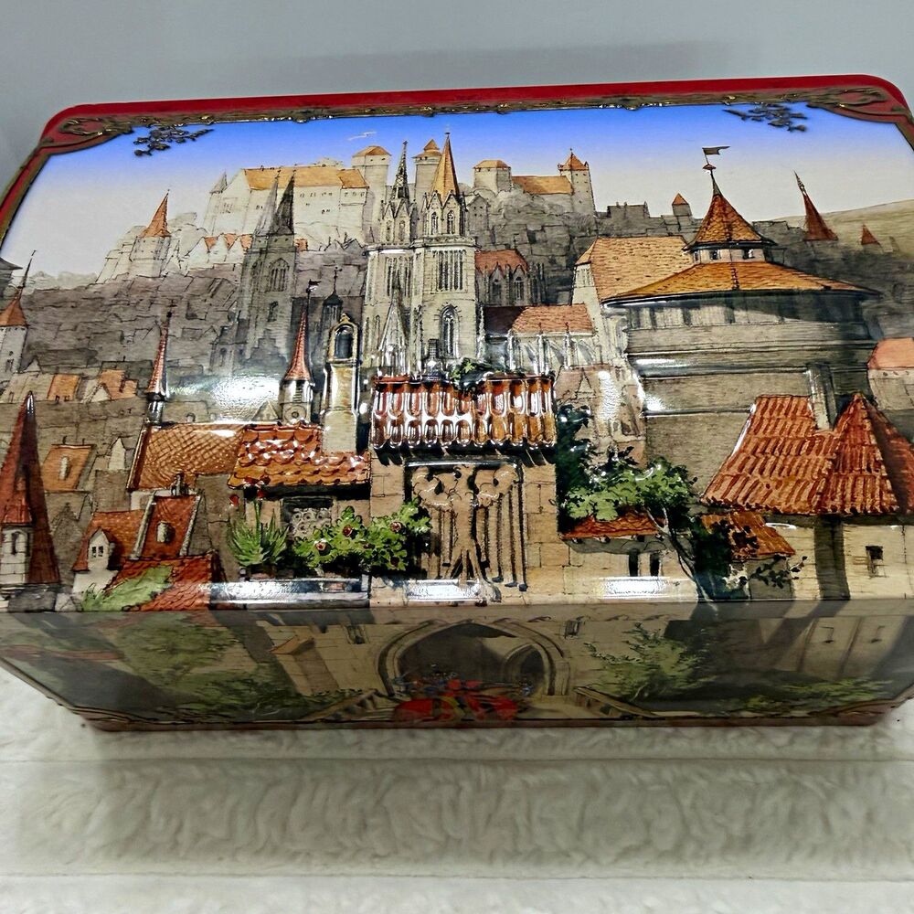Lebkuchen-Schmidt Nuremberg Cityscape Decorative Tin/Metal Box w/ Lid Red